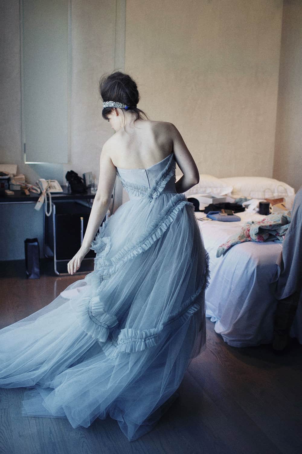 Bride in a blue wedding dress