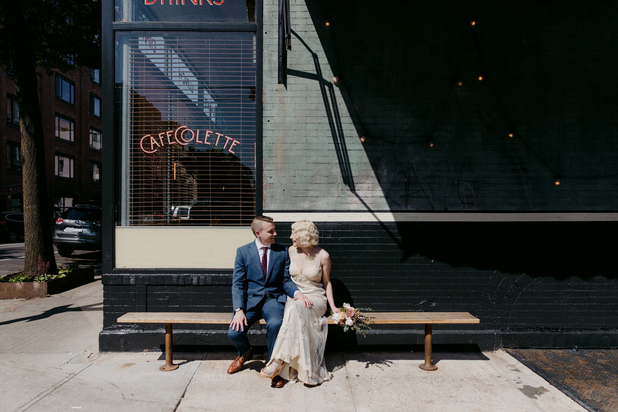 Cafe Collette bench in Williamsburg