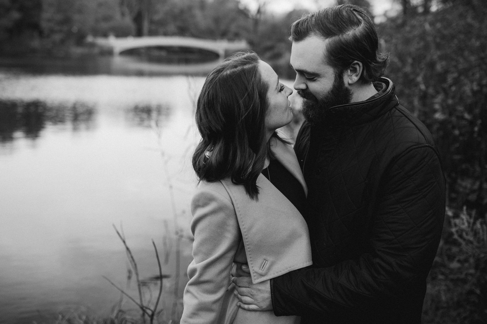 Couple near Bow Bridge in Central Park