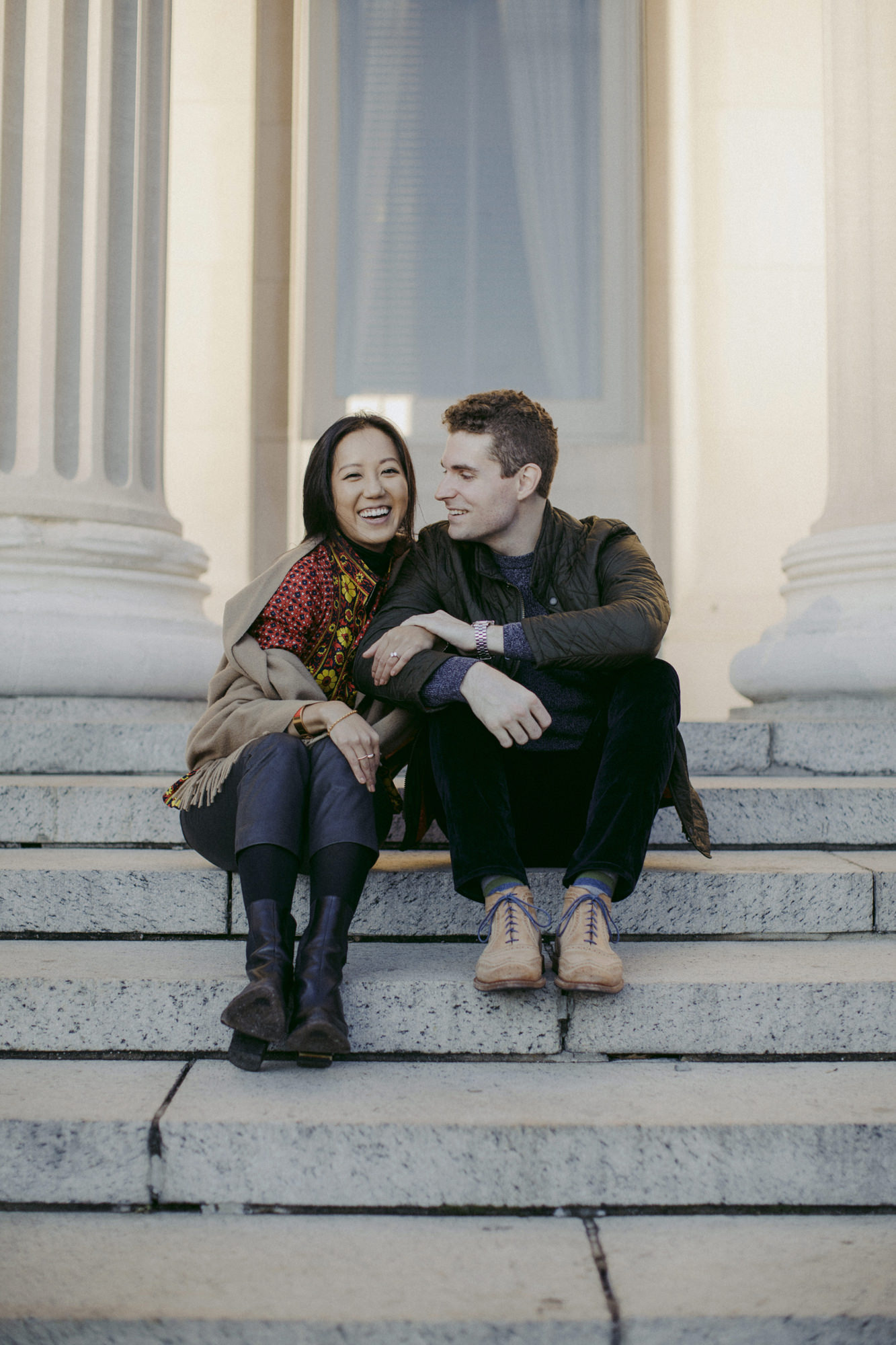 Couple sitting on steps at Columbia University