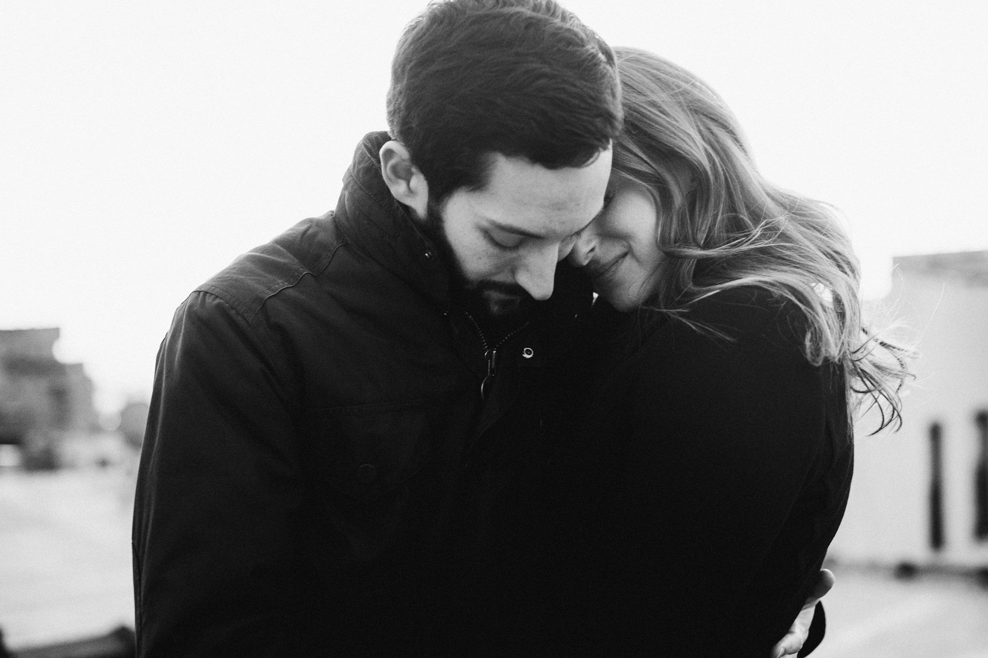 Close up portrait of couple on rooftop in NYC